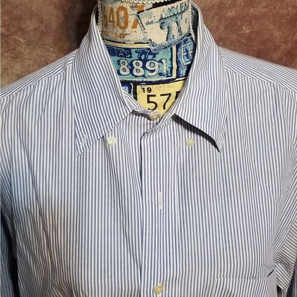 Brooks Brothers mens blue/white striped button up - Picture 2 of 7